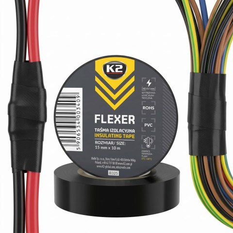 K2 FLEXER TAŚMA IZOLACYJNA Czarna Do Kabli I Przewodów 15mm X 10m B325