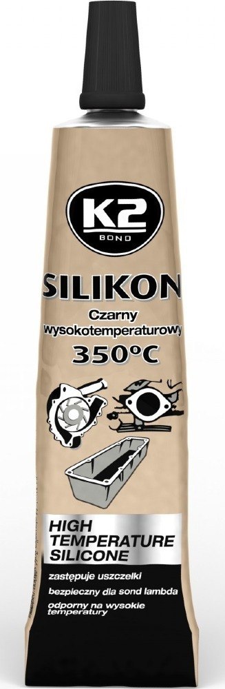K2 SILIKON CZARNY Luz Uszczelka Wysokotemperaturowa +350°C 21g Tubka B205N