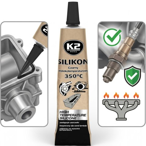 K2 SILIKON CZARNY Luz Uszczelka Wysokotemperaturowa +350°C 21g Tubka B205N