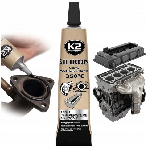 K2 SILIKON CZARNY Luz Uszczelka Wysokotemperaturowa +350°C 21g Tubka B205N