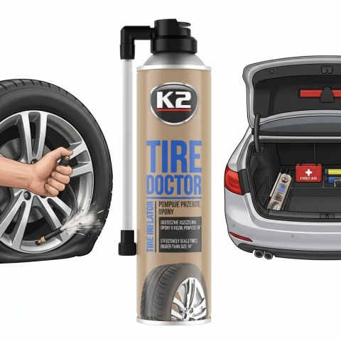 K2 TIRE DOKTOR Uszczelniacz Do Opon Aut Koło Zapasowe W Sprayu 500ml B311