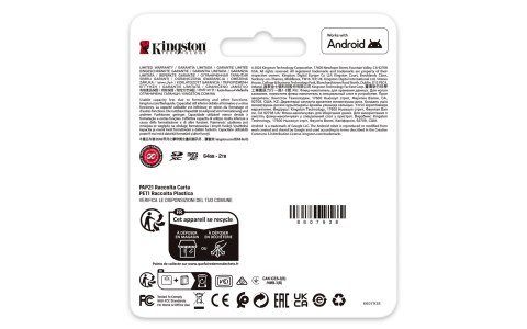 Karta pamięci Kingston Canvas Go Plus SDG4/64GB (64GB; Class U3, V30; Karta pamięci)