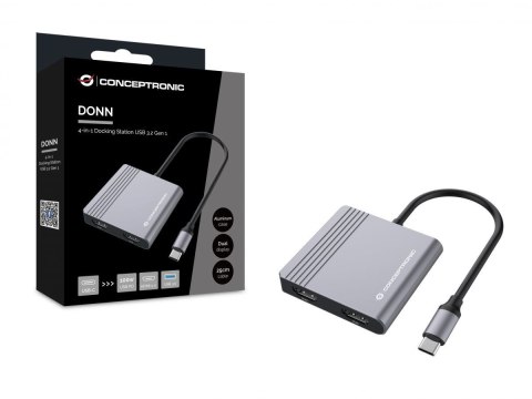 Conceptronic DONN13G stacja dokująca Przewodowa USB 3.2 Gen 1 (3.1 Gen 1) Type-C Szary