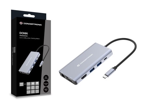 Conceptronic DONN20G stacja dokująca Przewodowa USB 3.2 Gen 1 (3.1 Gen 1) Type-C Szary