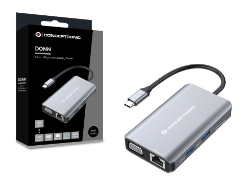 Conceptronic DONN21G stacja dokująca Przewodowa USB 3.2 Gen 1 (3.1 Gen 1) Type-C Szary