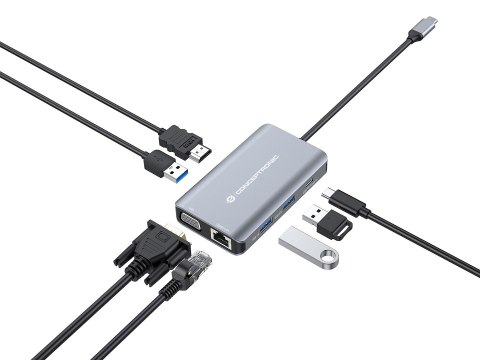 Conceptronic DONN21G stacja dokująca Przewodowa USB 3.2 Gen 1 (3.1 Gen 1) Type-C Szary