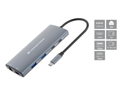Conceptronic DONN06G Przewodowa USB 3.2 Gen 1 (3.1 Gen 1) Type-C Szary