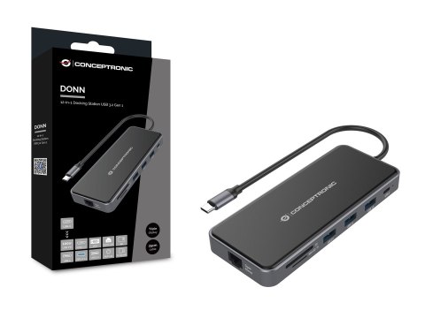 Conceptronic DONN15G - Stacja dokująca - USB-C 3.2 Gen 1 - VGA, 2 x HDMI - GigE
