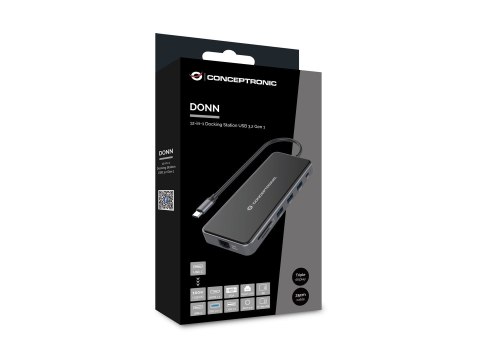 Conceptronic DONN15G - Stacja dokująca - USB-C 3.2 Gen 1 - VGA, 2 x HDMI - GigE