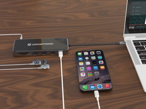 Conceptronic DONN15G - Stacja dokująca - USB-C 3.2 Gen 1 - VGA, 2 x HDMI - GigE
