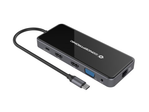 Conceptronic DONN15G - Stacja dokująca - USB-C 3.2 Gen 1 - VGA, 2 x HDMI - GigE