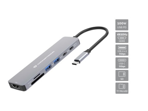 Conceptronic DONN28G Przewodowa USB 3.2 Gen 1 (3.1 Gen 1) Type-C Szary