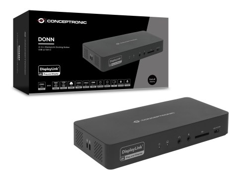 Stacja dokująca Conceptronic 17-1 USB-C->HDMI DP 4K/60Hz GbE USB-C bk