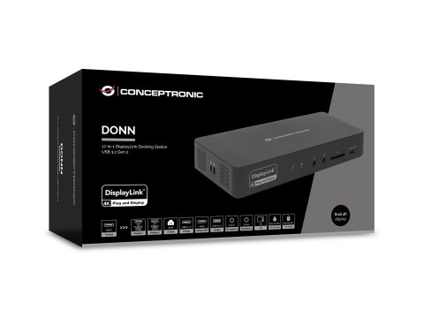 Stacja dokująca Conceptronic 17-1 USB-C->HDMI DP 4K/60Hz GbE USB-C bk