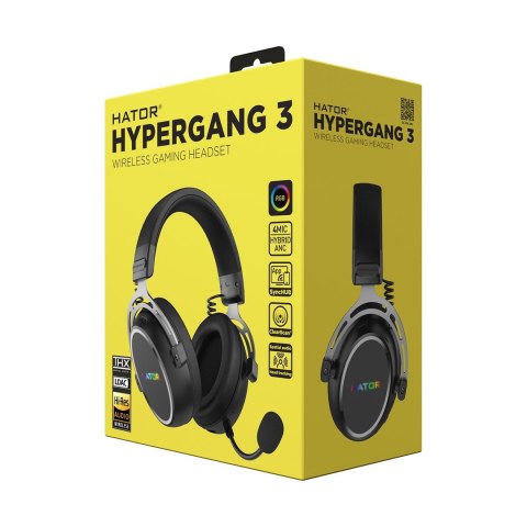 HATOR Hypergang 3 Wireless Zestaw słuchawkowy Bezprzewodowy Opaska na głowę Gaming USB Type-C / USB Type-A Bluetooth Czarny