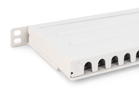 Panel krosowy high density 19'' 24x RJ45, LSA poziom, kat.6A, ekranowany, 0.5U, szary, prowadnica kabli