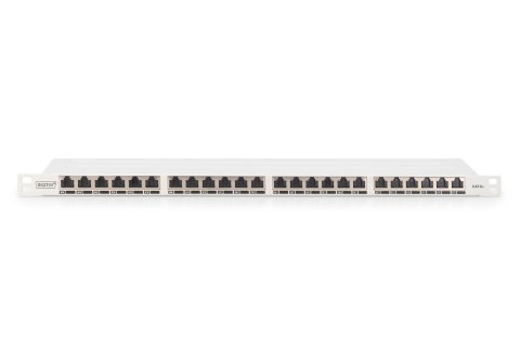 Panel krosowy high density 19'' 24x RJ45, LSA poziom, kat.6A, ekranowany, 0.5U, szary, prowadnica kabli