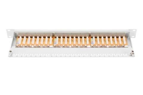 Patch panel DIGITUS DN-91624S-EC 19'' 24x RJ45, LSA poziom, kat.6, ekranowany, 1U, czarny, prowadnica kabli, pola opisowe