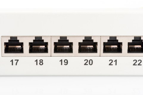 Patch panel DIGITUS DN-91624S-EC 19'' 24x RJ45, LSA poziom, kat.6, ekranowany, 1U, czarny, prowadnica kabli, pola opisowe