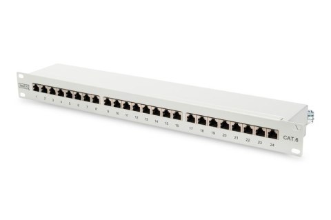 Patch panel DIGITUS DN-91624S-EC 19'' 24x RJ45, LSA poziom, kat.6, ekranowany, 1U, czarny, prowadnica kabli, pola opisowe