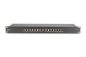 Digitus Panel krosowy (patch panel) 19'' 16x RJ45, LSA poziom, kat.6, ekranowany, 1U, czarny, prowadnica kabli