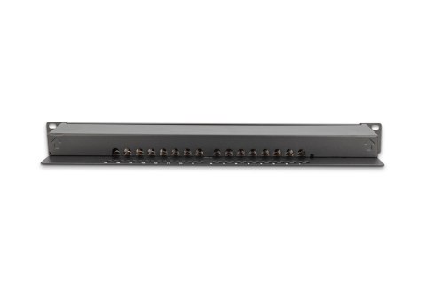 Digitus Panel krosowy (patch panel) 19'' 16x RJ45, LSA poziom, kat.6, ekranowany, 1U, czarny, prowadnica kabli
