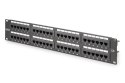 Digitus Panel krosowy (patch panel) 19'' 48x RJ45, LSA pion, kat.6, nieekranowany, 2U, czarny, prowadnica kabli, pola opisowe