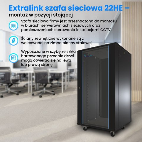Extralink Szafa rack 22U 600x800 Czarna stojąca