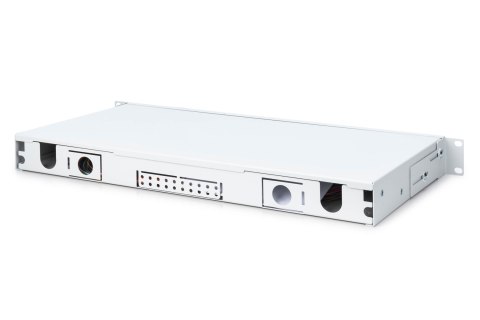 Panel krosowy FO z wyposażeniem 19'' 1U, 12x LC dx, OM3, pigtaile, adaptery, tacki, wysuwany, szary