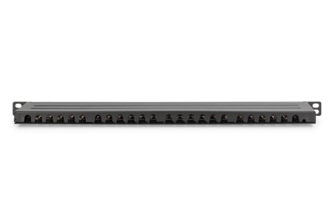 Panel krosowy high density 19'' 24x RJ45, LSA poziom, kat.6, ekranowany, 0.5U, czarny, prowadnica kabli