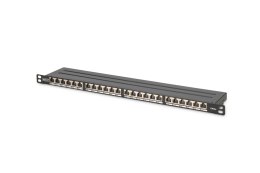 Panel krosowy high density 19'' 24x RJ45, LSA poziom, kat.6A, ekranowany, 0.5U, czarny, prowadnica kabli