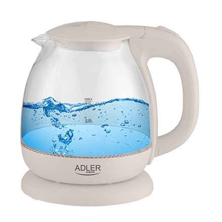 Adler Adler | Czajnik | AD 1283C | Elektryczny | 900 W | 1 L | Szkło/stal nierdzewna | Podstawa obrotowa 360° | Kremowy