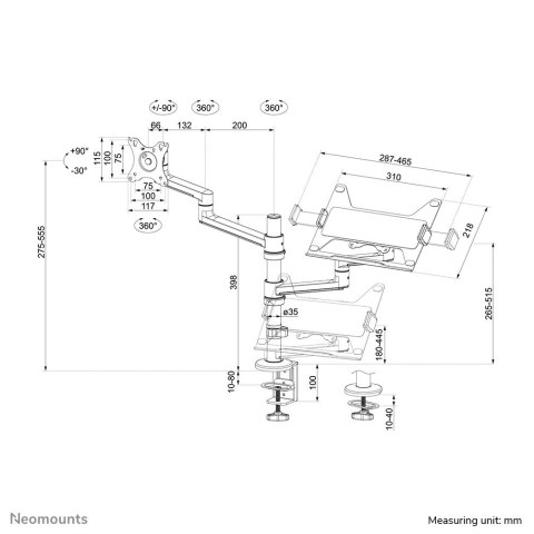 Neomounts DS20-425BL2 uchwyt / stojak do monitorów 68,6 cm (27") Biurko Czarny