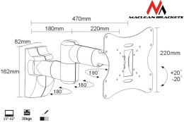 Uchwyt ścienny do monitora Maclean MC-503S (Obrotowy, ścienne, Uchylny; 23
