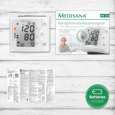 Ciśnieniomierz nadgarstkowy Medisana BW 320 do 2 użytkowników | obliczanie średniej | duży mankiet | 64 x 75 x 29 mm