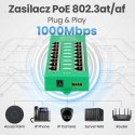 Extralink Gigabit PoE Injector 8 Portowy Aktywny, 8 portów Gigabit 802.3at/af, Mode A