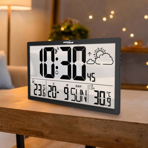 GREENBLUE ZEGAR ŚCIENNY LCD BARDZO DUŻY, TEMPERATURA, DATA GB218