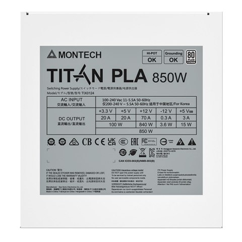 Montech Titan PLA 850W - 80 PLUS & Cybenetics Platinum, modularny, PCIe 5.1 - 850 Wat