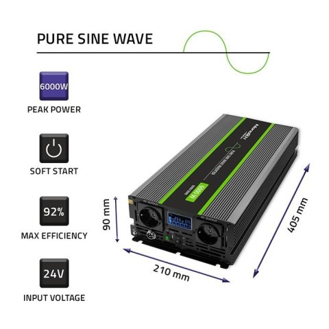 Przetwornica napięcia Monolith 3000W 6000W 24V na 230V Czysty Sinus LCD