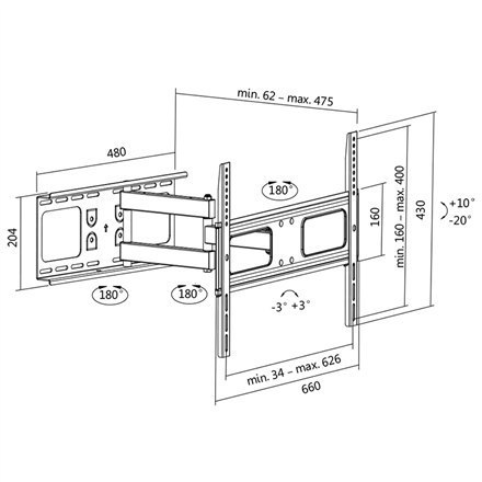 Logilink Logilink BP0028 Uchwyt ścienny TV, 37"-70", pochylenie +10°-20°, obrót +-90°, 475 mm Logilink | Uchwyt ścienny | 37-70 " | Maksy
