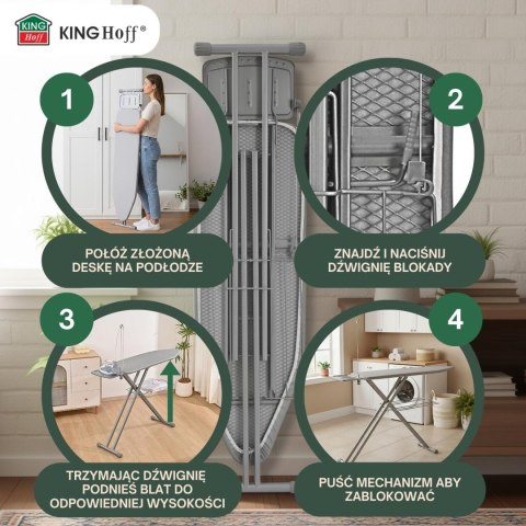 Large ironing board, heat reflect, adjustable stable shelf, 122x38cm