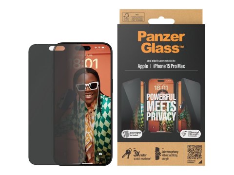 PanzerGlass PanzerGlass | Privacy Screen Protector | Apple | iPhone 15 Pro Max | Tempered glass | Black | Ultra-Wide Fit W. Easyaligner