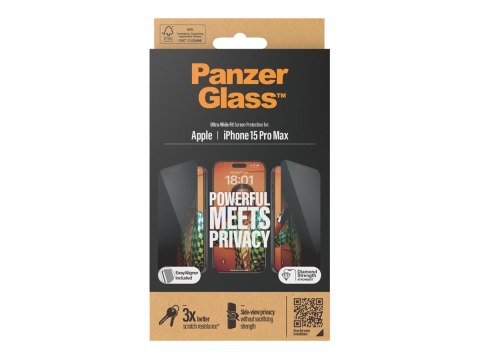 PanzerGlass PanzerGlass | Privacy Screen Protector | Apple | iPhone 15 Pro Max | Tempered glass | Black | Ultra-Wide Fit W. Easyaligner