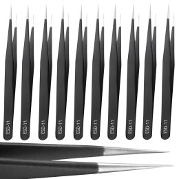 10x pęseta antymagnetyczna prosta esd-11 metalowa ostra wąska xxl zestaw
