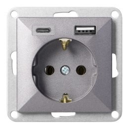 Gniazdo pojedyncze p/t 2P+Z, Schuko, z ładowarką USB A+C Pearl, 16 A, 250 V, PT-17P/USB A+C, antracyt