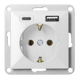Gniazdo pojedyncze p/t 2P+Z, Schuko, z ładowarką USB A+C Pearl, 16 A, 250 V, PT-17P/USB A+C, biały