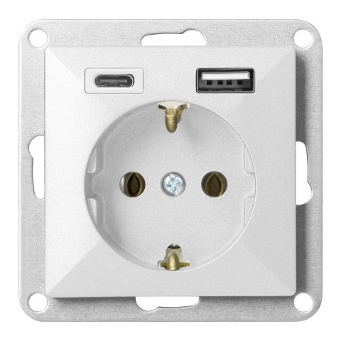 Gniazdo pojedyncze p/t 2P+Z, Schuko, z ładowarką USB A+C Pearl, 16 A, 250 V, PT-17P/USB A+C, biały
