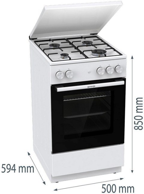 Kuchnia gazowa GORENJE GG5A14WJ | piekarnik gazowy | 70 l | 4 palniki | biały