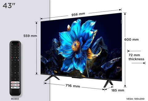 Telewizor TCL 43P7K QLED 40" 4K Ultra HD Google TV Dolby Atmos DVB-T2 Metaliczny