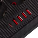 MACLEAN LISTWA ZASILAJĄCA, PRZEDŁUŻACZ 6 GNIAZD + 4XUSB, 110-240V AC 50/60HZ, 2.1A MAX 2500W, 1,5 M, CZARNA MCE389 B